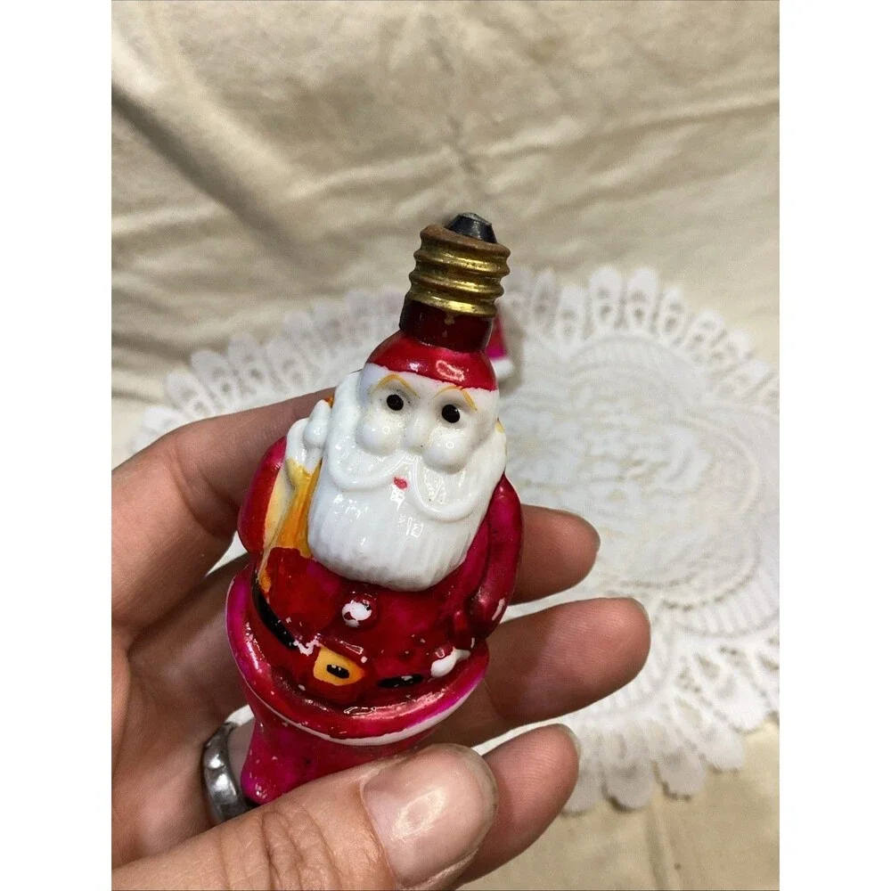 Antique Figural Milk Glass Santa Claus & Mini House Light Bulb Untested Japan